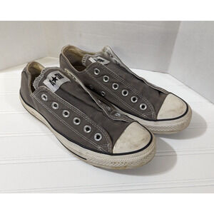 Converse All Star Grey Low Top Sneakers Mens 6 Womens 8 No Laces Classic Canvas